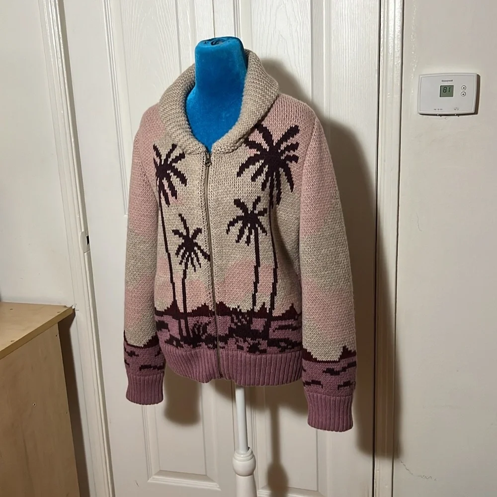 Faherty Zip Up Cardigan Palm Tree Sweater Women’s Small - Picture 2 of 7